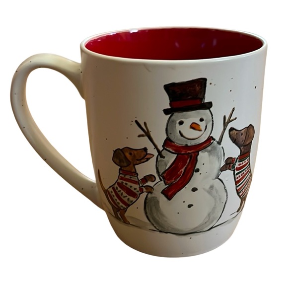 COPY - PEPPERMINT & PINE SNOWMAN AND DACHSHUND HOLIDAY DOUBLE SIDED CUP CERAMIC - Picture 1 of 8